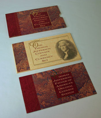 Thomas Jefferson Coin and Currency Set package contents