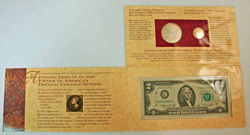 Thomas Jefferson Coin and Currency Set holder unfolded
