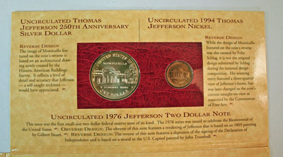Thomas Jefferson Coin and Currency Set coins reverse