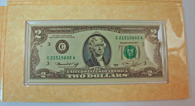 Thomas Jefferson Coin and Currency Set two dollar bill face