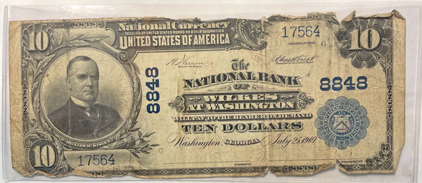 1902 Series Ten Dollar National Currency Wilkes at Washington GA obverse