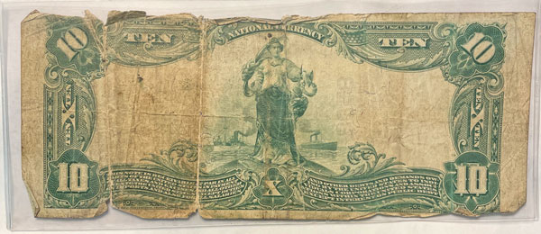 1902 Series Ten Dollar National Currency Wilkes at Washington GA reverse