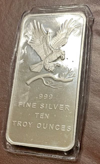 10 troy ounce SilverTowne Mint Eagle Silver Bar obverse