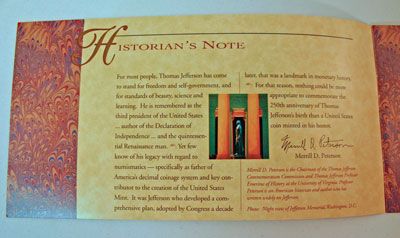 Thomas Jefferson Coin and Currency Set Booklet page 1