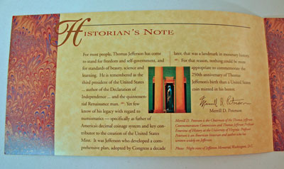 Thomas Jefferson Coin and Currency Set Booklet page 1 Thomas Jefferson Coin and Currency Set Booklet page 1