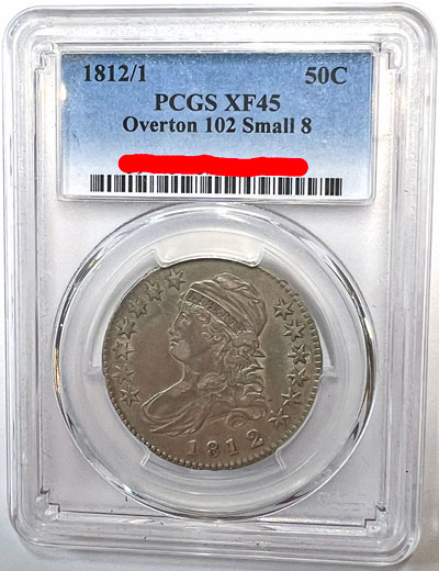 1812 over 1 Capped Bust Silver Half Dollar Coin PCGS XF45 obverse