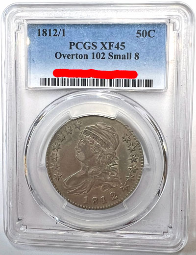 1812 over 1 Capped Bust Silver Half Dollar Coin PCGS XF45 obverse 1812 over 1 Capped Bust Silver Half Dollar Coin PCGS XF45 obverse