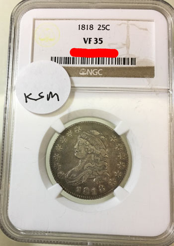 1818 Capped Bust Twenty-Five Cent Coin NGC VF-35