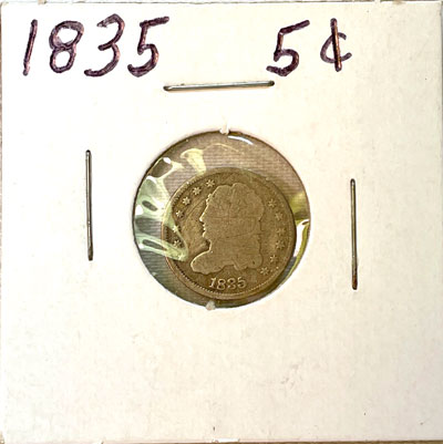 1835 Half Dime Coin obverse 1835 Half Dime Coin obverse