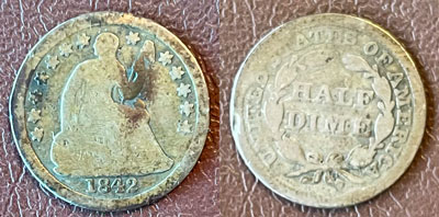 1842 liberty seated half dime coin