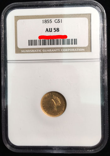 1855 Gold Dollar Coin NGC AU-58 obverse