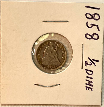 1858 Half Dime Coin obverse