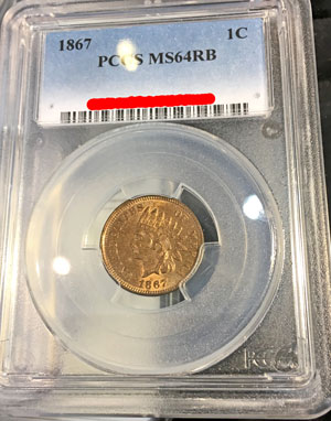 1867 Indian Head Cent PCGS MS64RB