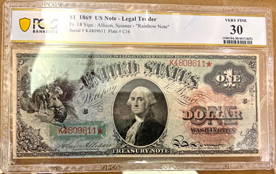 1869 one dollar us note obverse