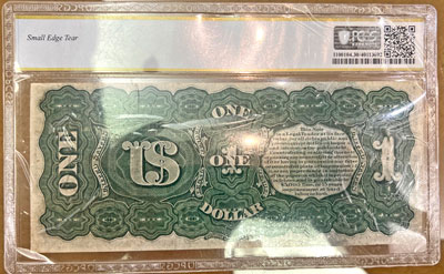 1869 one dollar us note reverse