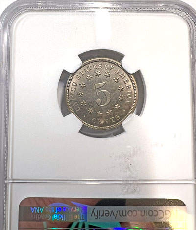 1874 Shield Nickel Five Cent Coin NGC PF 65 reverse 1874 Shield Nickel Five Cent Coin NGC PF 65 reverse