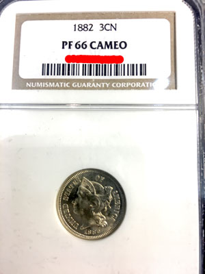 1882 Three-Cent Coin NGC PF66 CAMEO