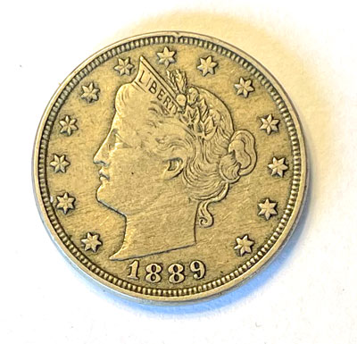 1889 liberty head or v-nickel coin obverse