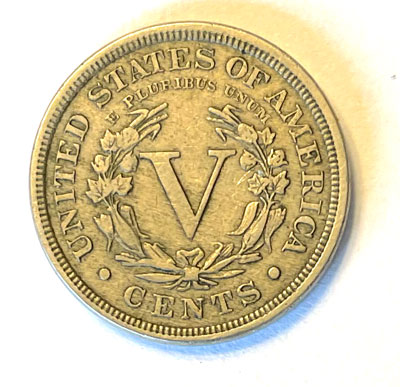 1889 liberty head or v-nickel coin reverse