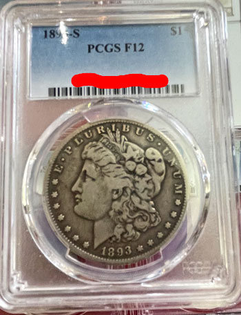 1893 S Morgan Silver Dollar Coin PCGS F12 obverse