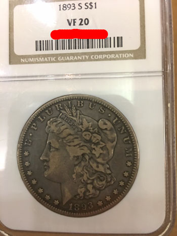 1893-S Morgan Silver Dollar Coin NGC VF20 obverse