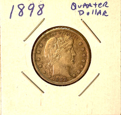1898 Barber or Liberty Head quarter dollar coin obverse