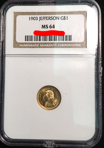 1903 Jefferson Commemorative Gold Dollar Coin NGC MS-64 obverse