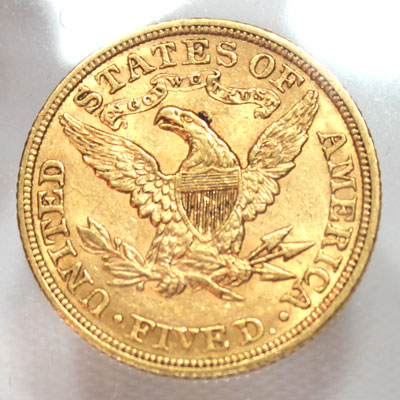 1906 Gold Half Eagle Coin reverse