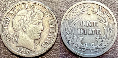 1912 Silver Barber Dime