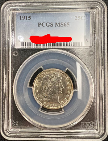 1915 Barber Twenty-Five Cent Coin PCGS MS65