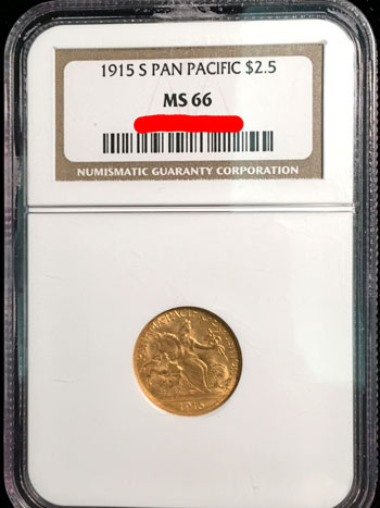 1915 S Panama-Pacific Commemorative Gold Quarter Eagle Coin NGC MS-66