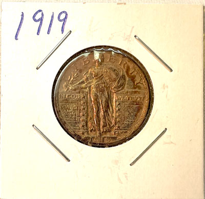 1919 Standing Liberty quarter dollar coin obverse