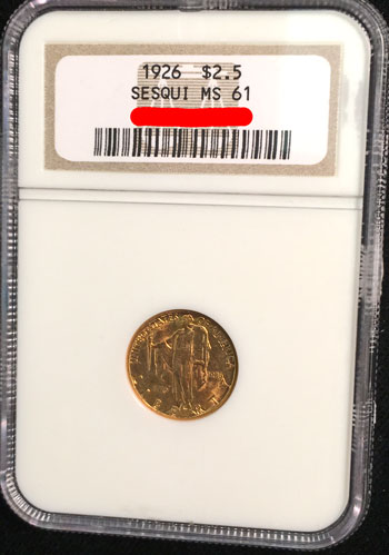 1926 Sesquicentennial Commemorative Gold Quarter Eagle Coin NGC MS-61 obverse