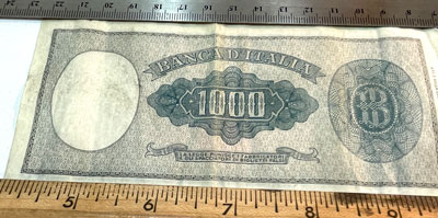 1947 series 1000 lire note reverse