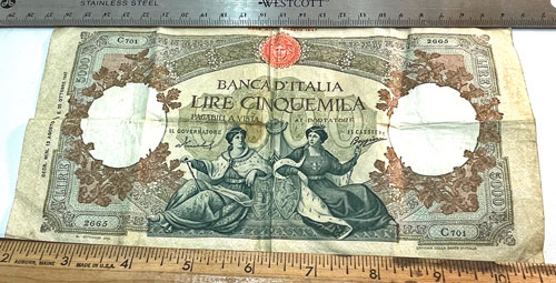 1947 series 5000 lire note obverse