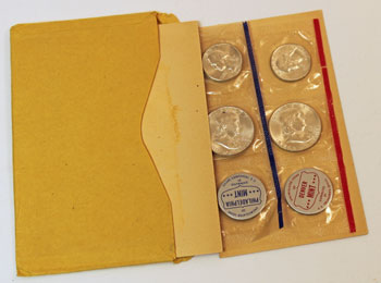 1960 Mint Set opened showing contents and uncirculated coins