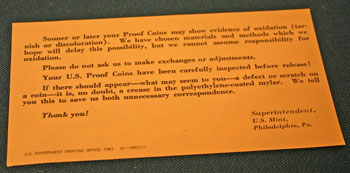 1961 Proof Set note to collectors 1961 Proof Set note to collectors
