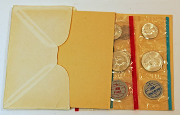 1963 Mint Set opened showing uncirculated coins and contents