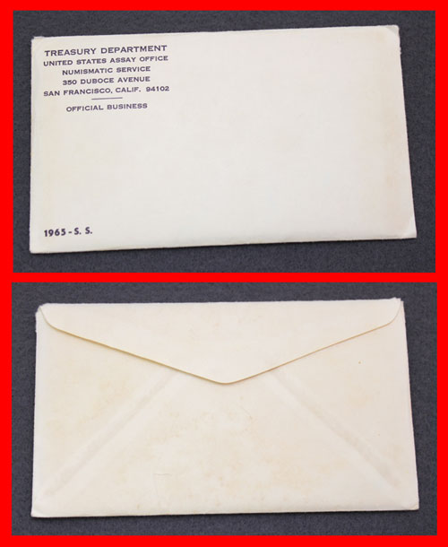 1965 Special Mint Set error showing front and back of envelope