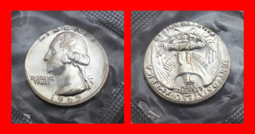 1965 Special Mint Set error quarter front and back