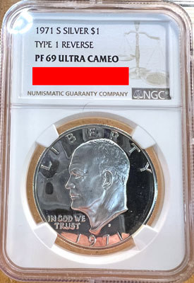 1971 Eisenhower silver dollar coin type one reverse pf 69 ultra cameo