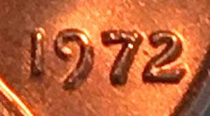 Date close-up of 1972 Lincoln Cent PCGS MS64RD DDO FS-109