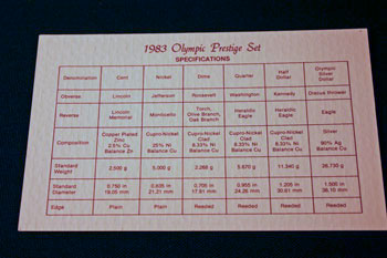 1983 Prestige Set coin specifications