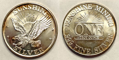 1984 Sunshine Mint Silver One Ounce Round