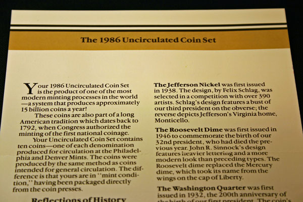 1986 Mint Set top of insert large view 1986 Mint Set top of insert large view