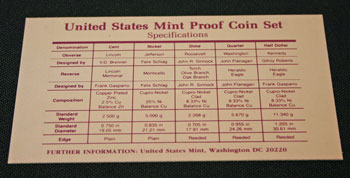 1990 Proof Set Coin Specifications