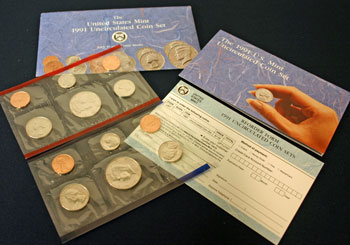 1991 Mint Set opened showing coins and contents