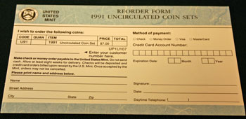 1991 Mint Set reorder form