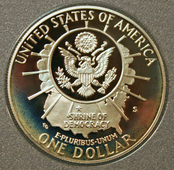 1991 Prestige Set commemorative silver dollar reverse