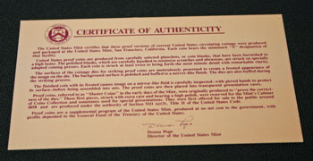 1991 Proof Set Certificate of Authenticity 1991 Proof Set Certificate of Authenticity